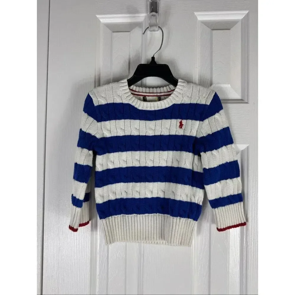 Polo Ralph Lauren Boys Striped Cable Knit Cotton Sweater Size 18m